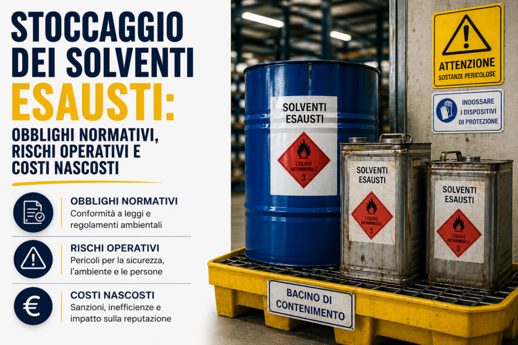 Stoccaggio dei solventi esausti: obblighi normativi, rischi operativi e costi nascosti)